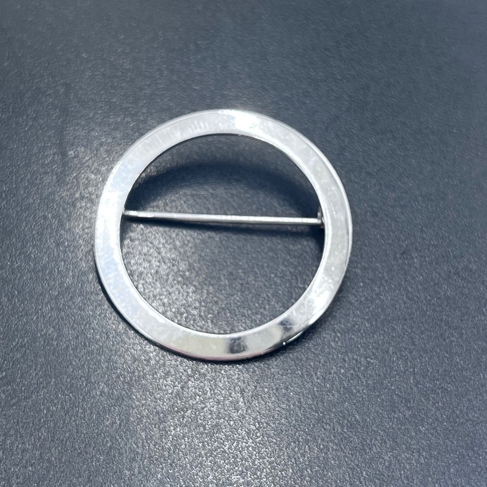 925 Sterling Silver Vintage Polished Open Circle Round Smooth Pin Brooch